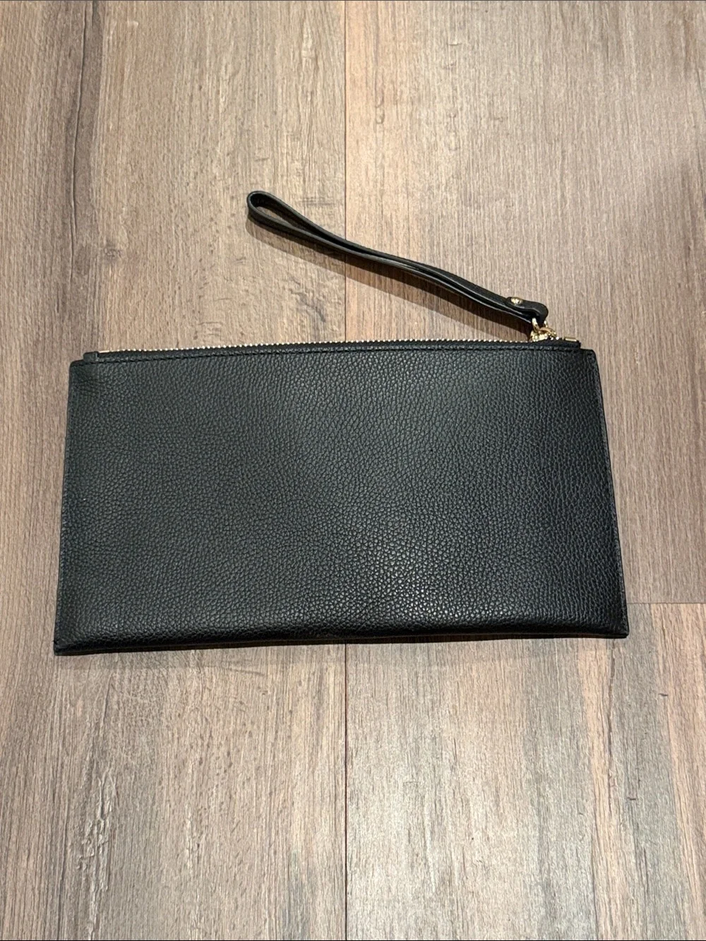 Michael Kors Black Pebble Leather Wristlet Pouch with Gold Logo